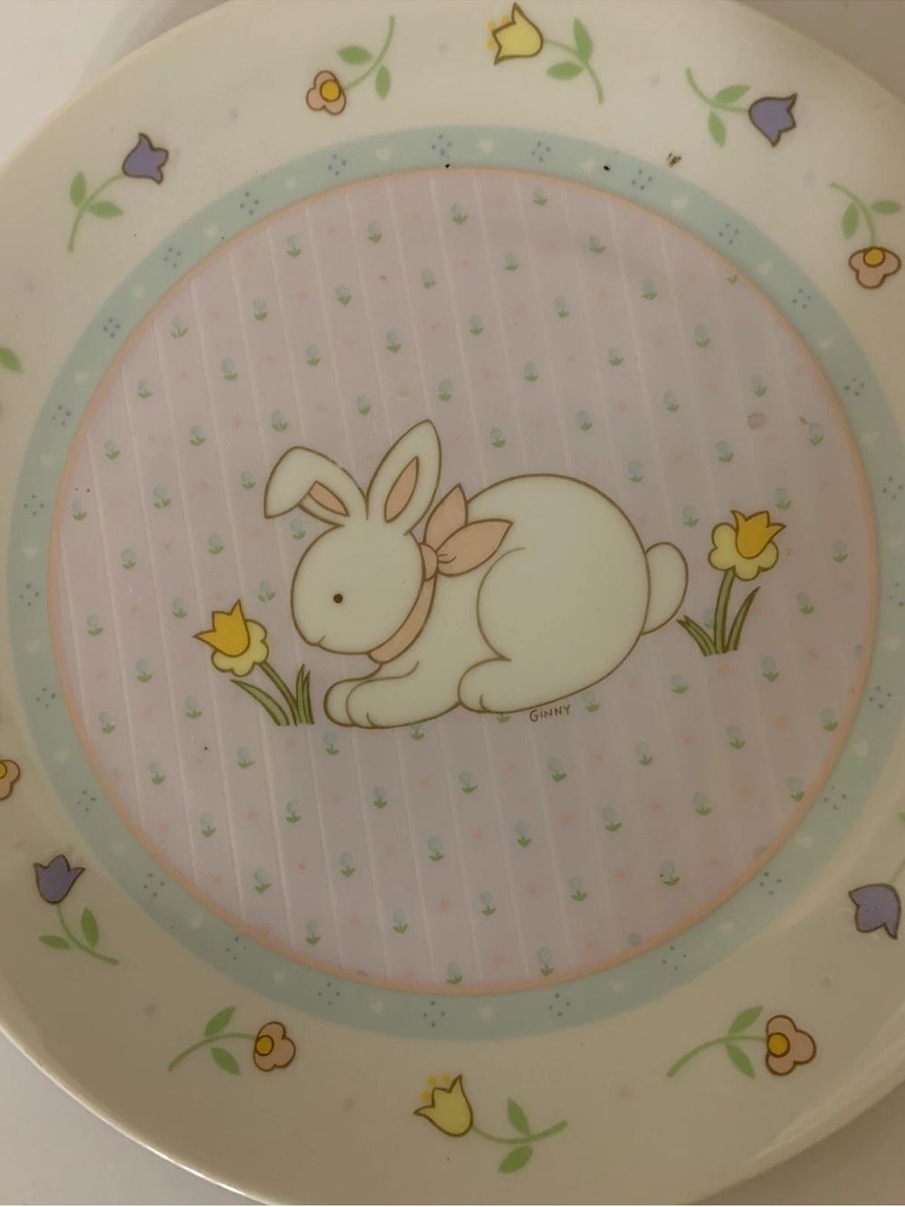 Vintage Bunny Rabbit‎ Plate designed & Hand Decorated Papel Japan 8-1/4"
